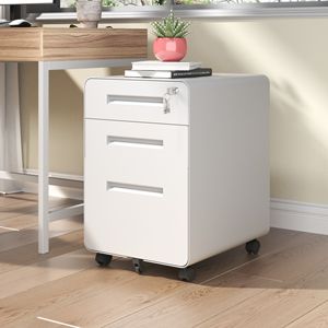 Armoire de classement mobile à 3 tiroirs blanche pour bureau à domicile, entièrement en acier, avec roulettes et serrure, entièrement assemblée - Product Image 2