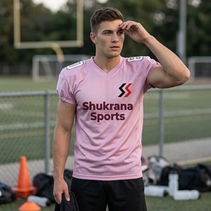 Maillot de football américain rose pour homme, col en V, manches courtes, maille respirante, coupe ajustée, vêtements pour adultes - Product Image 4