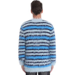 Custom LOGO Fuzzy Mohair Striped Sweater <b>Men</b> Fashion Long Sleeve Knitwear Winter Knitted Coat Furry <b>Men</b> Cardigan Mohair Sweater - Product Image 3