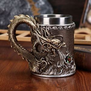 Tasse à café décorative vintage en acier inoxydable doré avec sculpture de dragon créative - Product Image 3