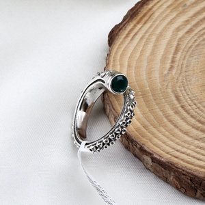 925 Sterling Silver Natural Green Onyx <b>Ring</b> | <b>Adjustable</b> Handmade Vintage Gemstone <b>Ring</b> for Women Wholesale Jewelry - Product Image 4