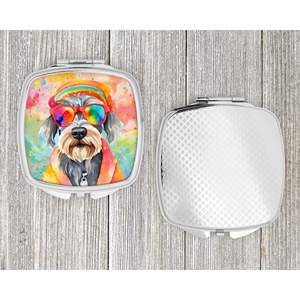 Espejo de maquillaje de viaje compacto para mujeres y niñas Schnauzer Hippie Dawg decorativo plegable espejo de bolsillo de mano regalo - Product Image 4
