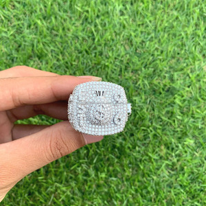 Anillo de Hombre Personalizable con Moissanita Tallada, Chapado en Rodio, Plata de Ley 925, Estilo Hip Hop/Rapper, para Regalos de Aniversario de Bodas - Product Image 4