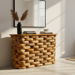 Table basse ARTERRA, design rustique moderne de luxe, empilement de galets, meubles de salon, bois de teck unique fait à la main - Product Image 4