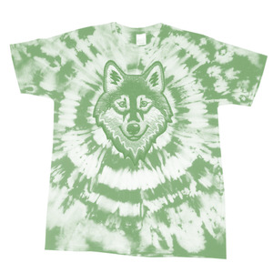 T-shirt unisexe Tie Dye Tête de loup, manches courtes, col rond, 100% coton respirant, coupe classique, toutes saisons, motif vert et blanc - Product Image 1