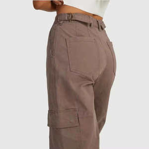 Pantalones Cargo de Cintura Alta para Mujer, Color Gris Sólido, Lona, Casuales, Largos, con Bolsillos, Corte Holgado, Estilo Primavera - Product Image 4