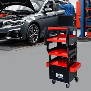 Carrello Diagnostico Nero Multifunzionale a 4 Livelli con Ruote Girevoli a 360 Gradi Bloccabili, Attrezzatura Essenziale per Diagnostica Auto - Product Image 6