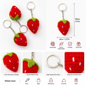Handmade Crochet Strawberry Keychain Cotton Woven Fruit Shape Carabiner Pendant Cute Lightweight <b>Key</b> <b>Ring</b> For Sale - Product Image 2