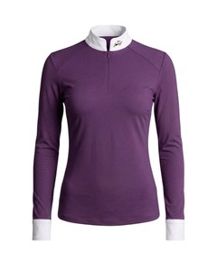 Camiseta de malla de manga larga con cremallera de un cuarto para equitación de mujer, ropa ecuestre OEM - Product Image 1