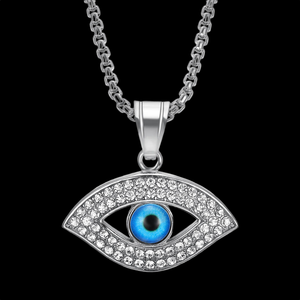Collier avec pendentif œil maléfique |   Pendentif en argent sterling 925 avec œil bleu |   Bijoux porte-bonheur |   Collier Hip Hop - Product Image 1