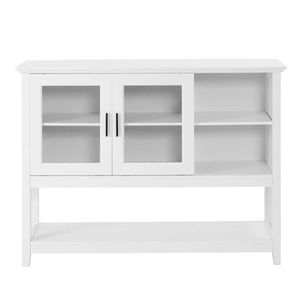 Credenza Classica Bianca 130*38*89.2cm con Doppie Ante Scorrevoli Trasparenti e Doppio Scomparto Interno, Ripiano Inferiore per Stoccaggio - Product Image 3