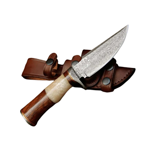 Handmade Damascus Steel Hunting <b>Knife</b> Wood <b>Bone</b> <b>Handle</b> Leather Sheath Multi-functional Industrial Grade OEM Outdoor Camping - Product Image 1