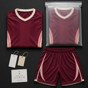 Futsal Uniform Breathable Blank Burgundy Soccer Kit Contrast Side <b>Panel</b> Men Football Training Set - Product Image 5