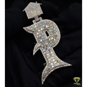Collar con Colgante de Inicial 'P' en Forma de Baguette con Diamante Cultivado en Laboratorio, Joyería Hip Hop Brillante, Regalo - Product Image 4