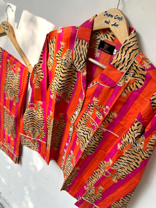 Ensemble de pyjama coordonné pour femmes Naaz Textile, imprimé à rayures de tigre, vêtements de détente et de sommeil décontractés d'été, pyjama en coton - Product Image 2