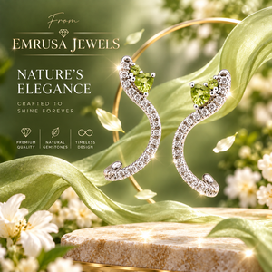 Peridot 925 <b>Sterling</b> <b>Silver</b> J-<b>Hoop</b> <b>Earrings</b> – Curved Pave CZ Accent Trendy Gemstone Jewelry - Product Image 6
