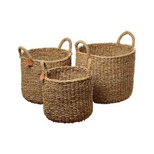 Cestas de almacenamiento de algas marinas con asas, organizadores apilables tejidos a mano para decoración del hogar, cestas de mimbre ecológicas de Vietnam - Product Image 3