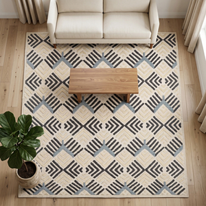 Tapis tufté à la main gris ivoire Nordic Arrow, motif géométrique moderne en laine, antidérapant, écologique, pour salon et hôtel - Product Image 4