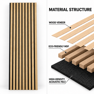 Panneau mural acoustique en MDF avec placage en bois de chêne et feutre insonorisant haute densité pour la décoration intérieure, panneau mural en bois - Product Image 3