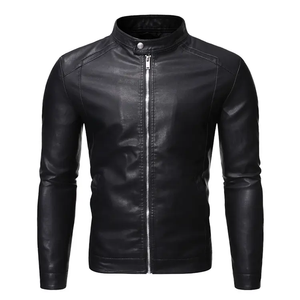 High Quality Men's <b>Casual</b> Leather <b>Jacket</b> Stylish Fit Stand Collar Soft Genuine Leather Canvas Digital Printed Cow Skin - Product Image 4