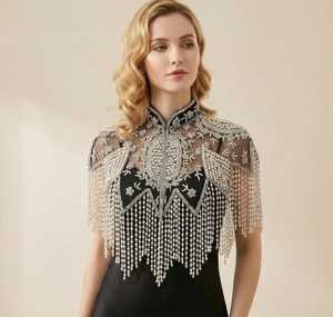 Luxury MIYOMIDO Ivory Polyester Beaded Tassel Lace Capelet Intricate Embroidered Bridal <b>Cover</b> <b>up</b> for <b>Wedding</b> In-Stock - Product Image 1