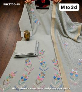 Proveedor de la mejor colección de conjuntos de Kurti-Pant y Dupatta rectos con bordados romanos hechos a mano (Zardozi y con cuentas) de Surat. - Product Image 6
