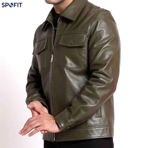 SPOFIT เสื้อแจ็คเก็ตหนังแท้สำหรับผู้ชาย ปกพับลงได้ ปิดด้วยซิป สีพื้น สวมใส่สบายๆ ในฤดูใบไม้ร่วงฤดูหนาว - Product Image 6