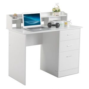 Scrivania per Computer in Truciolato Bianco Effetto Legno 110*50*95cm con Piano in Triamina e Tre Cassetti - Product Image 4