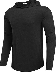 Sudadera con Capucha Negra para Hombre, Manga Larga, Corte Regular, Tejido de Poliéster, Color Sólido, Transpirable, Anti-UV, para Otoño - Product Image 1