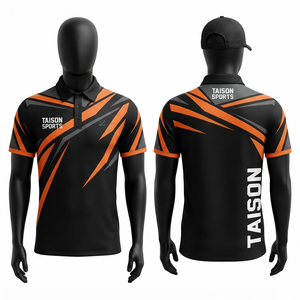 Mens Golf Jersey Premium Polyester 180 GSM Quick Dry <b>Polo</b> Black <b>Orange</b> Gray Graphic Stripes Custom Logo Sublimation Print - Product Image 1