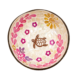 ชามโมเสกเปลือกมะพร้าวฝังลายเต่าทะเลสุดพิเศษ พร้อมลายดอกไม้สีชมพู สำหรับใช้บนโต๊ะอาหารในครัว ขายส่ง - Product Image 1