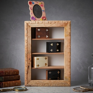 Handmade Natural Mango Wood Wall <b>Shelf</b> Rustic Wall Mounted Display <b>Unit</b> with 4 Compartment <b>for</b> Home Decor <b>Kitchen</b> or Living Room - Product Image 1