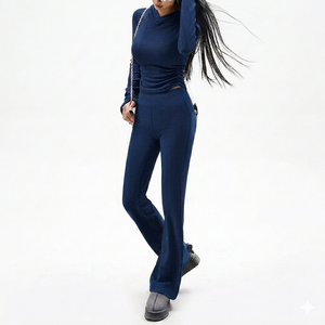 New Design Womens Long Sleeve Top Trouser <b>Set</b> Soft Cotton Casual Two Piece Outfit Comfortable Home Wear Ladies Matching <b>Set</b> - Product Image 1