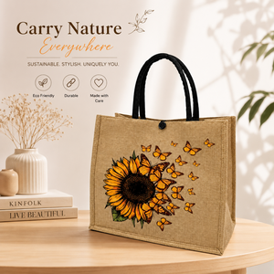 Bolsa de Yute de Lujo para Mujer con Estampado de Mariposas y Girasoles, Reutilizable, Ecológica, Ligera, Estilo Boho Chic, de Doble Asa para Compras - Product Image 2