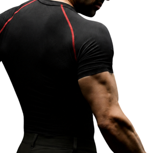 Chemise de compression noire pour hommes, séchage rapide, respirante, extensible dans les 4 sens, pour la gym, la course à pied, l'entraînement sportif, haut de performance - Product Image 6