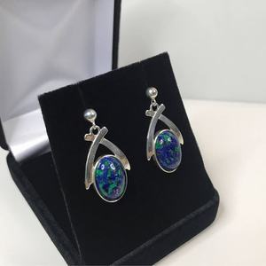 Boucles d'oreilles pendantes en argent sterling avec pierres d'azurite, chrysocolle, lapis-lazuli et malachite, bijoux tendance, cadeau élégant pour femme - Product Image 2