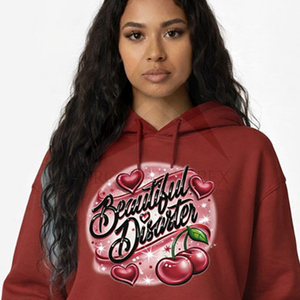 Women's <b>Red</b> <b>Cropped</b> Hoodie With Cherry Heart Print Casual Cotton Sweatshirt Autumn Wear - Product Image 5