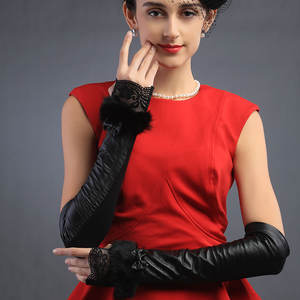 Fashion Fingerless Lace <b>Ladies</b> Arm Length Long <b>Leather</b> <b>Gloves</b> - Product Image 1