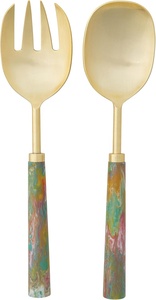 Elegante Juego de Servidores de Ensalada de Acero Inoxidable con Mangos de Resina Marmoleada, Impresionante Combinación Verde y Blanca, Ecológico - Product Image 4