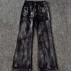 YUCHEN - Jeans de Mezclilla Encerada Vintage para Hombre, Estilo Retro Rock, Corte Recto - Product Image 1