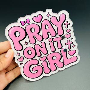 Pray On It Girl" Acrylic Fridge Magnet Aesthetic <b>Pink</b> Christian Faith Eyelash Tile Palette Clear Die-Cut Religious Lash Holder - Product Image 2