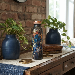Handcrafted Copper <b>Water</b> <b>Bottle</b> Ayurvedic Design Printed Reusable <b>Metal</b> Drinking <b>Bottle</b> Leakproof Travel Yoga Home Gift - Product Image 4