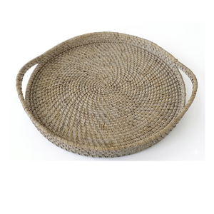 <b>Rustic</b> Rattan Woven Serving Tray Decorative Wooden Base Platter for <b>Coffee</b> <b>Table</b> Kitchen Storage Unique Design - Product Image 2