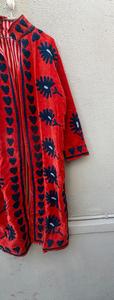 Red Embroidered Breathable Velvet <b>Quilted</b> Bomber <b>Jacket</b> Floral Heart <b>Pattern</b> Knitted Outerwear for Autumn Winter Gift for Her - Product Image 3