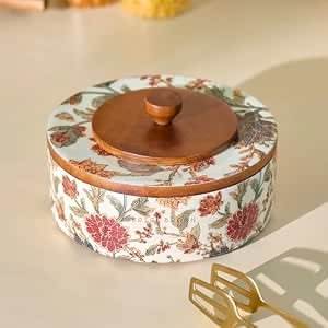 Boîte de rangement artisanale en bois pour roti et chapati avec couvercle émaillé anti-humidité, boîte à pain ronde, organisateur de cuisine - Product Image 4