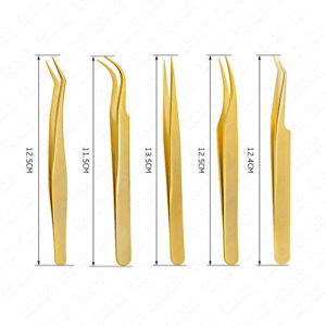 Gold Eyelash Tweezers Set 5 PCS Strong Curved Custom Color Lash Extension <b>Tools</b> Professional Beauty Salon Kit - Product Image 6