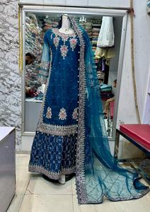 Ssumaira collection Long shirts with Lehnga <b>Fabric</b> soft <b>net</b> Embroidered long shirts with embroidered silk Lehnga - Product Image 5