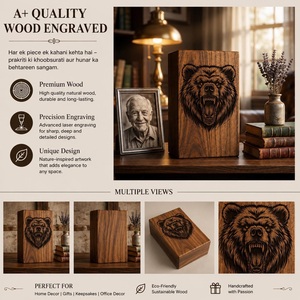 Urna Funeraria de Madera con Grabado de Oso, Ecológica y Duradera, Estilo Americano, con Capacidad de 200-220 Pulgadas Cúbicas - Product Image 5
