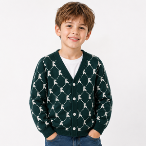 Cardigan en tricot jacquard à manches longues 100% coton personnalisé pour bébé et enfant, pour garçon et fille - Product Image 1