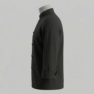 Reddito Black Mandarin Collar Double Breasted Chef <b>Jacket</b> <b>Men</b> Workwear Style Regular Fit Polyester Solid Color <b>Long</b> Sleeve - Product Image 2